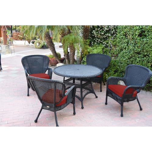 Jeco Windsor Black Wicker Dining Set with Cushions Orange Red