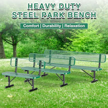 esheno 8FT Outdoor Garden Bench, Heavy Duty Metal Patio Bench with Backrest, Rustproof Resistant Commercial Grade Outdoor Seating for Park Yard Lawn Deck Balcony Porch, Green