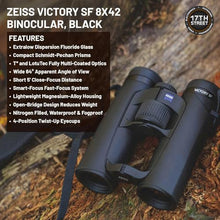 ZEISS 8x42 Victory SF Binoculars Bundle Set for Bird Watching with Harness Strap, Camo Hat, Cleaning Cloth, Lens Wipes, and Floating Strap