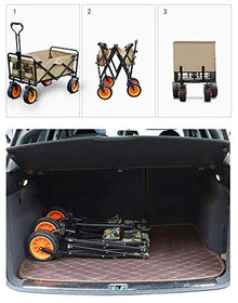 Folding Wagon, Garden Trolley Capacity 60 Kg, Portable Garden Cart with 4 Wheels, for Transport Garden Tools, Pets, Travel, Camping, Concerts, Beaches