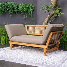 Cambridge Casual Auburn Teak Wood Outdoor Convertible Sofa Daybed – 3-in-1 Patio Couch, Outdoor Futon Sofa Bed & Chaise Lounge with Honey Brown All-Weather Wicker & Cast Shale Cushion