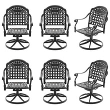 Cast Aluminum Patio Swivel Chair 6PCS With Black Frame and Blue Cushions