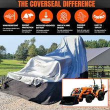 CoverSeal Heavy Duty Outdoor Tractor Cover with Patented Weighted Ground Conforming Apron Seal – Wind Resistant & Water Protection for Automobiles - Mid Size 189 L x 75 W x 86 H inch