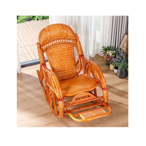 Natural Handmade Rattan Balcony Rocking Chair, Extendable Footrest, Suitable for Living Room Balcony and Garden(Yellow,125 * 100 * 63cm)