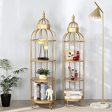 MENGKK Plant Stands Living Room Bird Cage Plant Shelf Simple Balcony Floor Flower Stands Dormitory Multi-Layer Bookcase Bedroom Storage Racks(Gold S)