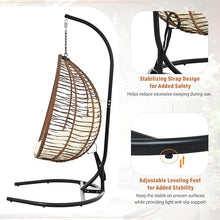 GDFStudio Hammock Chair with Stand, Rattan Wicker Hanging Egg Chair with Cushion and Headrest, Iron Frame Hammock Swing Chair for Indoor Outdoor Patio Balcony Porch Garden, 330lbs, Brown+Beige