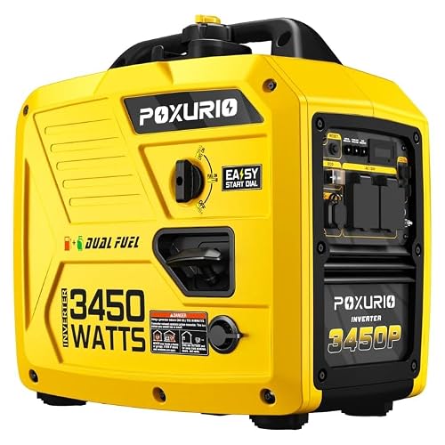 POXURIO 3450-Watt Dual Fuel Inverter Generator, Gas & Propane Portable Generator for Home Backup, Camping & RV, Super Quiet 59dB, 1.6 Gal Tank Up to 8.3 Hours, 120V EPA Compliant, Yellow