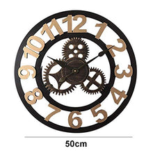 Outdoor Wall Clock Weatherproof Mute Garden Wall Clocks Outdoor 20 Inch Outside Clocks for Garden Easy to Read Big Numbers Retro 3D Gear Industrial Wind Suitable for Courtyard Decoration (B)