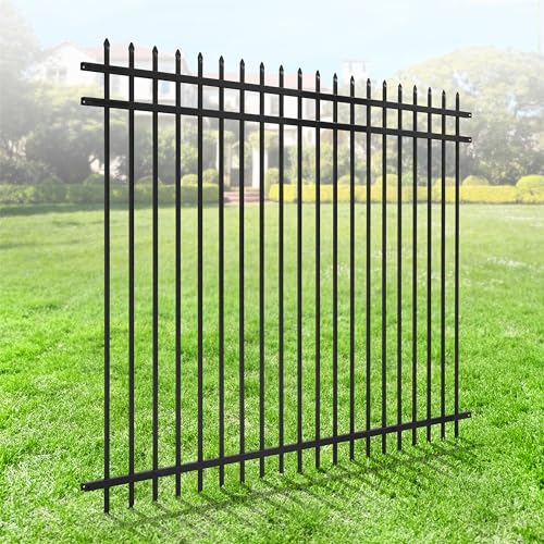 Fencer Wire Heavy Duty Pinnacle Fence Barrier Panel, 6FT Height X 8FT Width Anti-Rust Metal Fencing Panel, 2” Diameter Steel Outdoor Decorative Garden Fence Panel, Single Panel