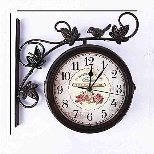 ERTTGWGF Vintage Outdoor Hanging Clock, Double Sided Metal Iron Frame Glass, Station Mute on Time Hanging Clocks Decor, for Home Living