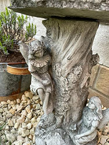 Fairy Bird Bath Stone Statue | Outdoor Vintage Feeder Angel Garden Ornament