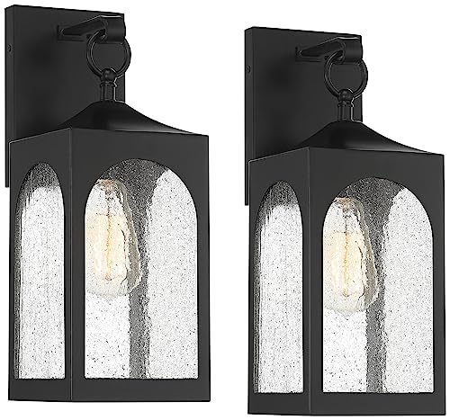 Tyne 16" Matte Black Lantern Modern Outdoor Wall Light Fixture Set of 2