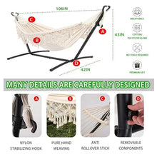 2 Person Hammock with Stand Included,Weight Capacity 700LB Capacity with Hardwood Spreader Bar & Storage bag for Indoor Outside, Patio,Garden,Backyard,Beach