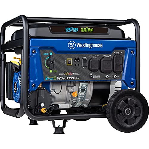 Westinghouse 6500 Watt Dual Fuel Home Backup Portable Generator, Transfer Switch Ready 30A Outlet, RV Ready 30A Outlet, CO Sensor