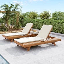 Christopher Knight Home Kayes Acacia Wood Chaise Lounge Chair Outdoor Set of 2, Poolside Sun Lounger Recliner, Patio Outdoor Chaise Lounge with 2'' Cushion, Teak+Cream