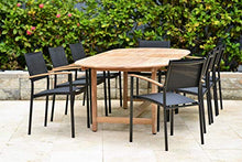 Amazonia Kenneth 9-Piece Oval Patio Dining Set Teak Wood Black Sling Chairs Black