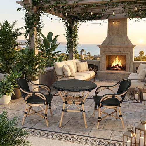 AFD Home Black Sierra Arm Chair Bistro Set, Round Table, 3-Piece Set for Patio and Outdoor Use