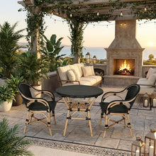 AFD Home Black Sierra Arm Chair Bistro Set, Round Table, 3-Piece Set for Patio and Outdoor Use