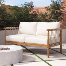 Merax Oversized Acacia Wood Outdoor Lounge Loveseat with Beige Rope Accents