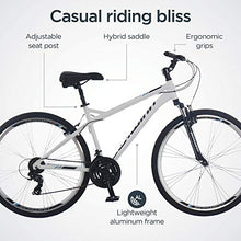 Schwinn Network 3.0 Hybrid Bike Men Women 700c 21-Speed 18-Inch Aluminum Frame Front Suspension Alloy Linear Pull Brakes White