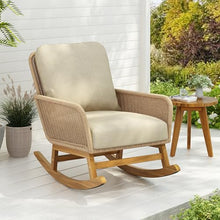 Spollowe Wicker Rocking Chair with Cushion, Beige Indoor Outdoor Patio