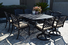 Patioland Nassau Outdoor Patio 9-pc Dining Set 64 X 64 Cast Aluminum (9-pc Set (with 4 Swivel Rocker + 4 Regular Chairs), Sunbrella Sesame)