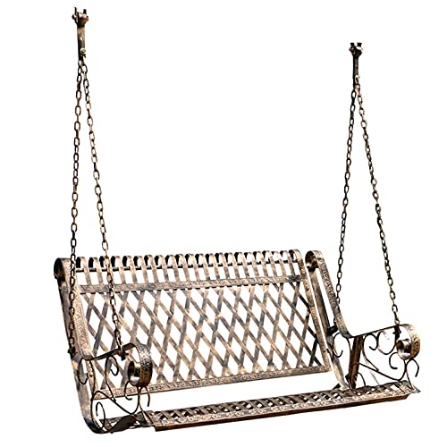 E Outdoor Garden Bench Porch Metal Swing Heavy Swing Hammock Swing Chair with Hanging Chain Retro 2 Seater Suspended Terrace Bench Lounge Chair Can Carry 800 lbs (A)