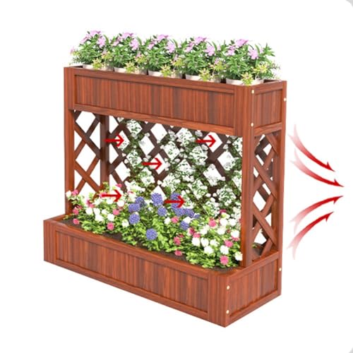 Raised Garden Bed With Trellis, 2-Tier Wooden Planter Box With Legs And Drain Holes Outdoor Elevated Garden Bed For Vegetable Fruit Herb Flower Ideal For Patio Balcony Backyard ( Color : Brown , Size