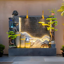 6.86 Ft Luxury Fountain with Water Wheel, LED Lights, Smoke Machine, Water Flow & Crystal Beads - Indoor/Outdoor Decoration for Villas, Courtyards, Gardens + Free 30 PCS Crystals(188 * 52 * 180CM)