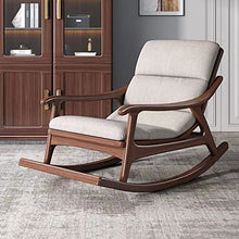 WANGLIN Wooden Fabric Rocking Chair in Walnut - Adult Leisure Recliner with Solid Hardwood Base for Living Room - Modern Full-Body Armchair,