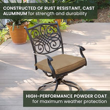 Hanover Traditions 7-Piece Patio Dining Set with 6 Swivel Rocker Chairs and Tan Cushions