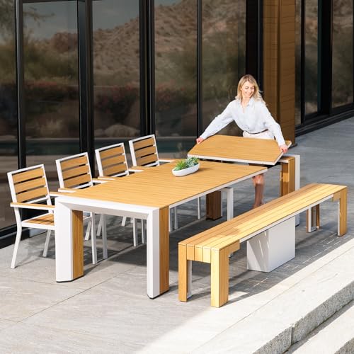 Transformer Table Extendable Outdoor Dining Set, Light Oak, Natural