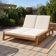 Christopher Knight Home Acacia Wood Outdoor Double Chaise Lounge with Adjustable Backrest Patio Daybed with Thick Cushions for Poolside Backyard Balcony Natural Finish Beige Cushion
