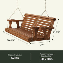 Amish Casual Heavy Duty 700 Lb Capacity Porch Swing (5 Foot, Cedar Stain) – Wooden Outdoor Roll Back Swing with Hanging Chains – Amish Made in the USA