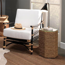Home Square Coastal Glass & Sea Grass Side Table in Natural - Set of 2