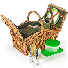 2 Person Wicker Picnic Basket Set with Traditional Green Blanket - Gift Ideas for Christmas Mum Mothers Day Wedding Birthday Anniversary Business Gifts Corporate