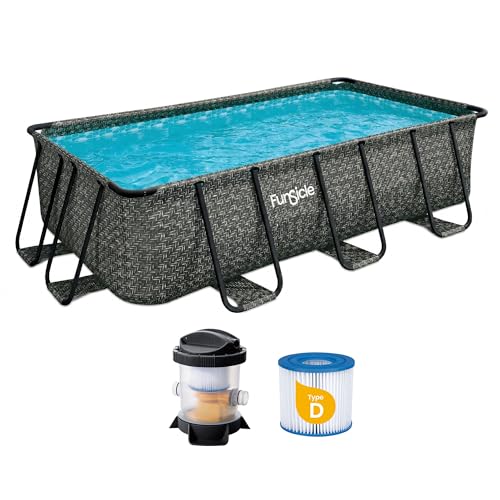 Funsicle Oasis Designer Lap 13' x 7' x 39.5” Rectangular Above Ground Swimming Pool, with FiltraBoost 800 GPH Filter Pump, Ladder & Repair Patch, Dark Herringbone