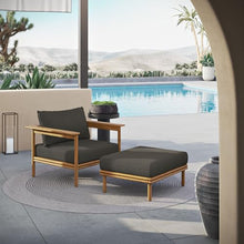 Modway Wren Teak Wood Outdoor Patio Armchair and Ottoman Set Natural Flint Gray