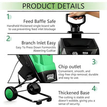 QIUNAOZI 2400W Electric Wood Chipper, Garden Tree Branch Crusher Machine, 4500 RPM, 40mm Cutting Capacity, Reinforced Rotary Double Blade, with 50L Collection Bag, for Lawn and Garden Use