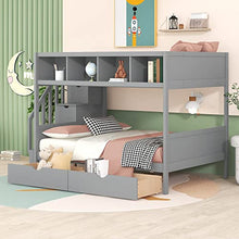 BOVZA Twin Over Full Bunk Bed with Storage Shelves, Drawers & Staircase Grey