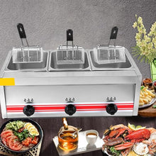 Commercial Gas Fryer, 30L Fryer With Stainless Steel Counter Top Basket, Triple Cylinder Adjustable Temperature Fryer, With Condiment Rack And Sauce Bottles