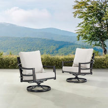 Oakland Living Pair of Black Aluminum Patio Deep Seating Swivel Rocker Club Chairs with Light Grey Cushions