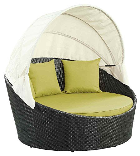 Modway Siesta Wicker Rattan Outdoor Patio Canopy Daybed in Espresso Peridot