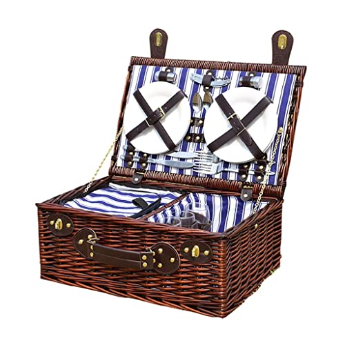 ZYBB Wicker Picnic Basket with Insulation Bag with Lid and Handles Picnic Basket Set for 4 People 46X31x20cm