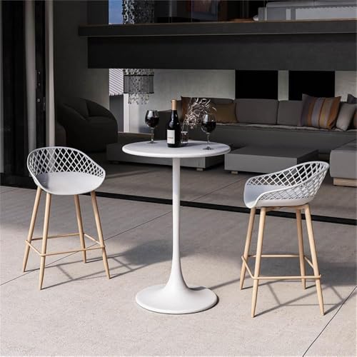 Afuera Living 24" Counter Height Bistro Table, Round Steel Top, White Finish, Weatherproof Indoor/Outdoor Dining Table, Modern Midcentury Style, Small Space Patio, Balcony, or Home Office Use