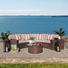 Unknown1 7-Piece Half-Moon Outdoor Wicker Cushioned Sofa Set Brown Modern Contemporary Steel Removable Cushions Weather Resistant
