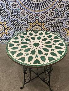 Moroccan Intricately Designed Round Tile Table Top with Foldable Base