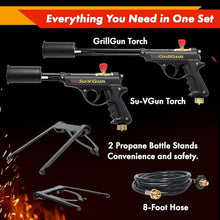 GRILLBLAZER GrillGun and Su-VGun Combo Set - GrillGun, Su-VGun, 8' Hose, 2 Stands - Grilling and Culinary Torch - BBQ Tools