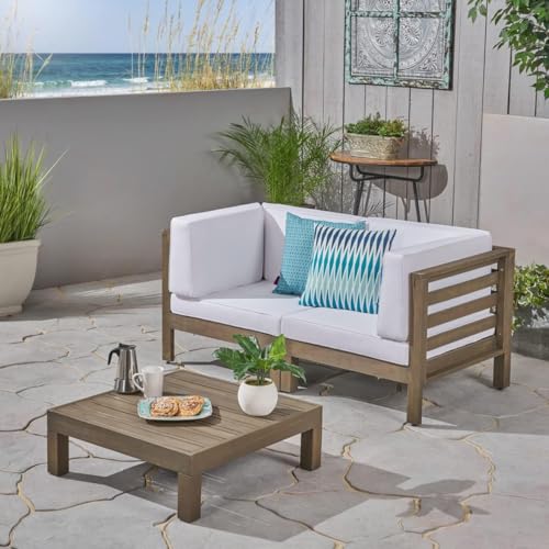 Kaimei OANA 3-Piece Acacia Wood Loveseat Set with Coffee Table White