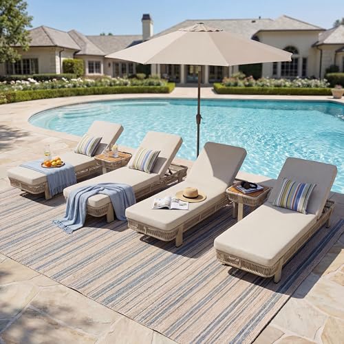 Outdoor Chaise Lounge Set of 4, Patio Outside Reclining Chairs for Poolside